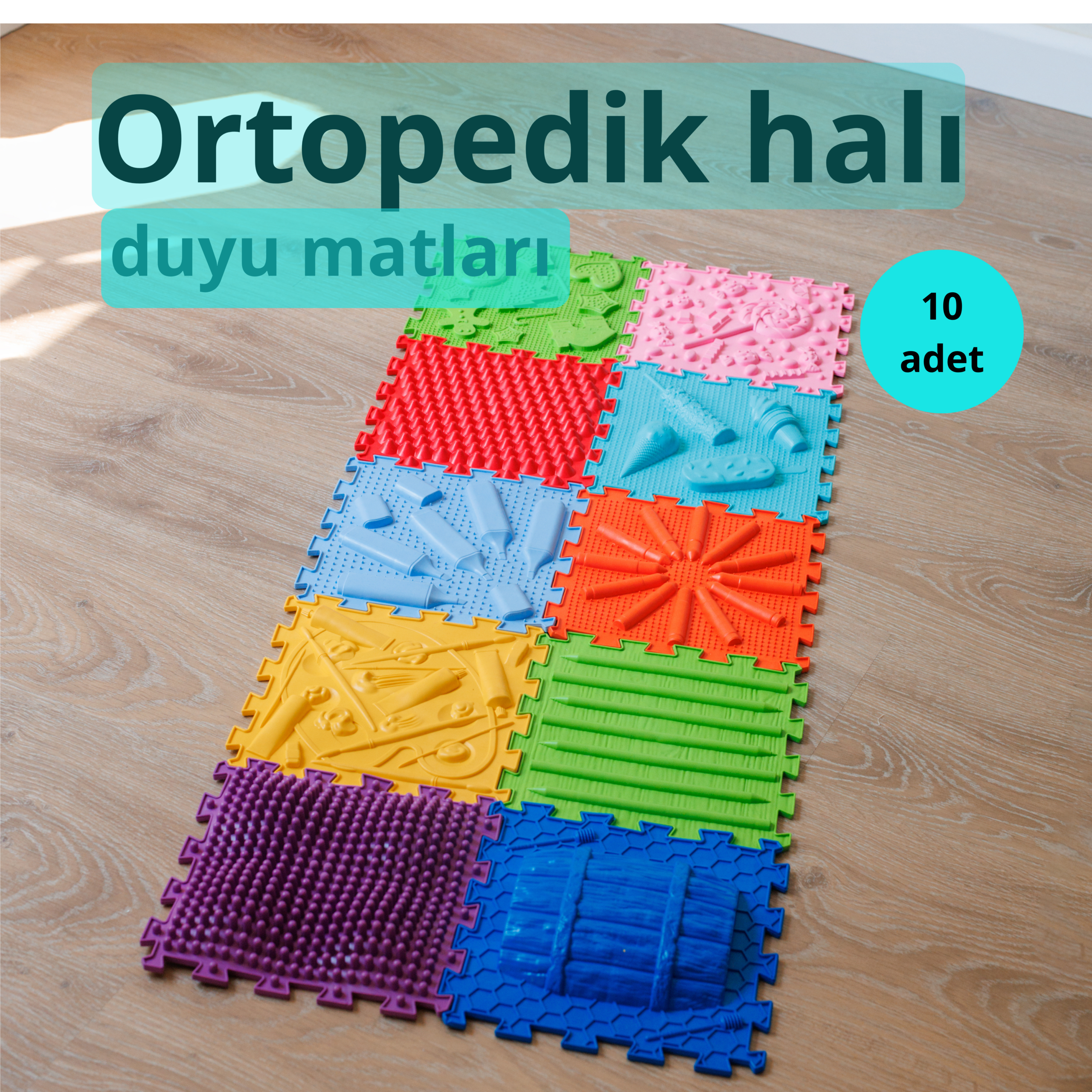 Ortopedik halı (1) 10 modüllü renkli ortopedik duyu matı