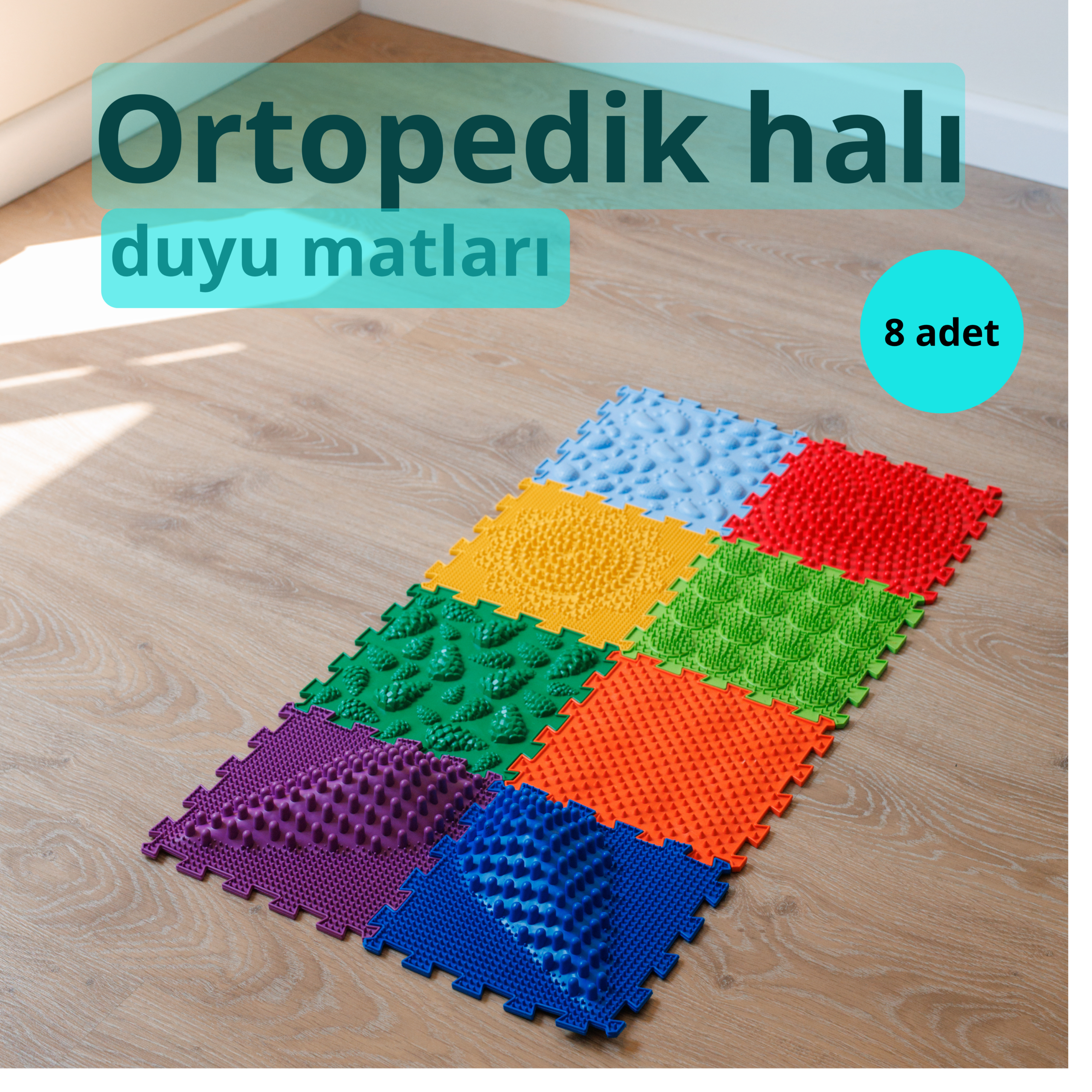 Ortopedik halı, копия 8 modüllü renkli ortopedik duyu matı